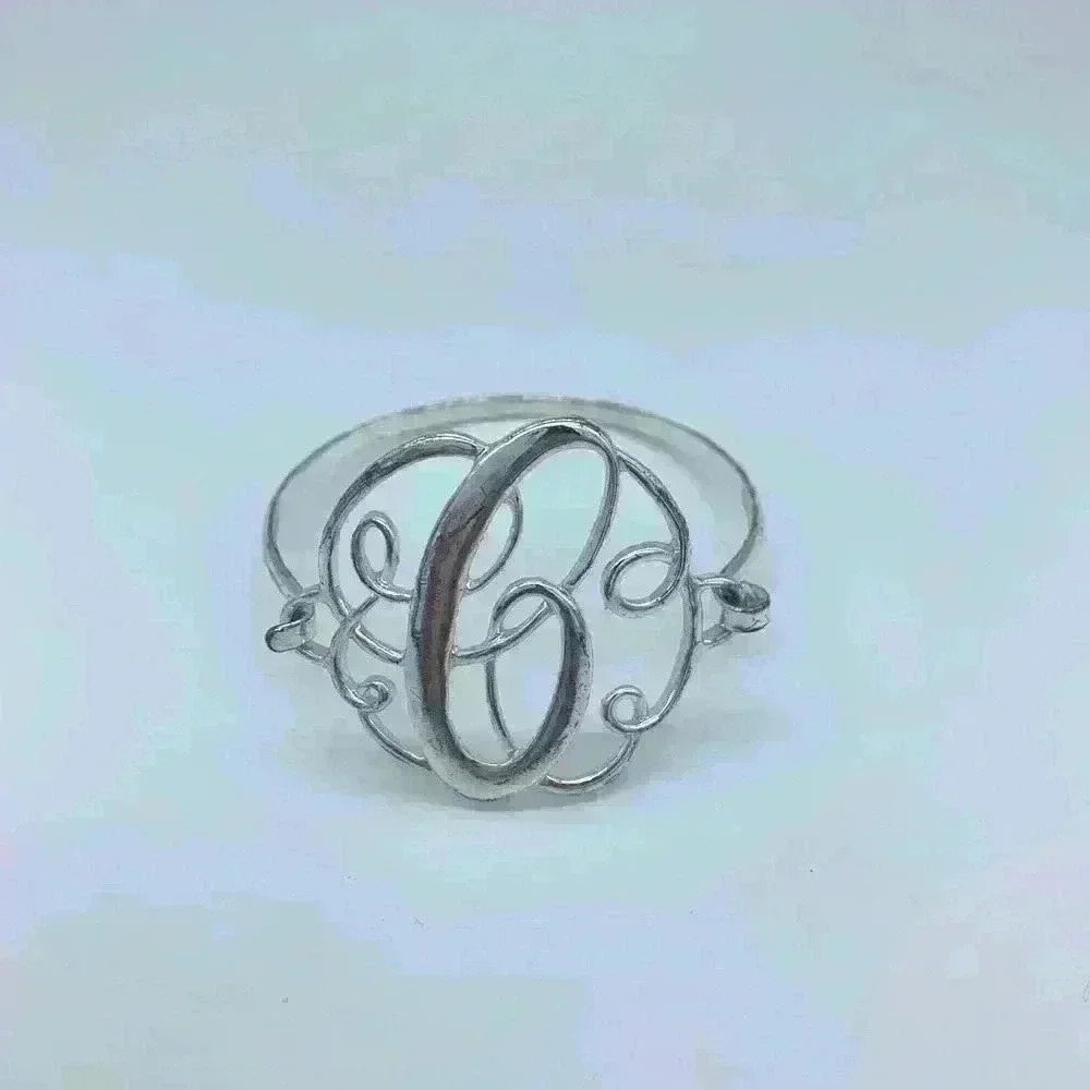 Monogrammed Bracelet C letter. Bangle. Silver look. - Picture 6 of 6